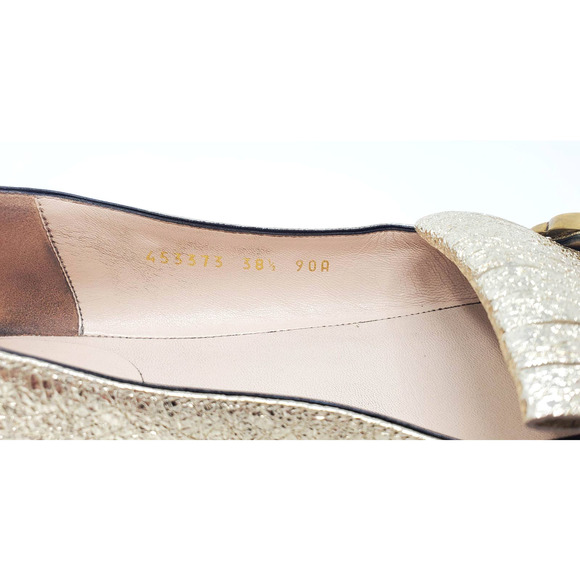Gucci Shoes GG Marmont GG Logo Gold Metallic Loafers Flats EU 38.5 - Picture 9 of 11